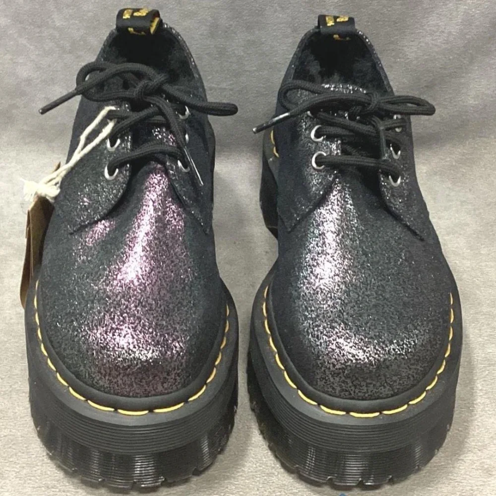NWT Dr. Martens 1461 Quad Faux Fur Lined Metallic Platform Shoes Size 6